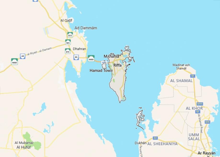 Bahrain Map with Surrounding Countries