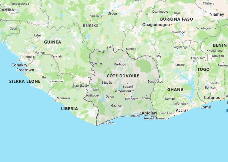 Ivory Coast Map with Surrounding Countries