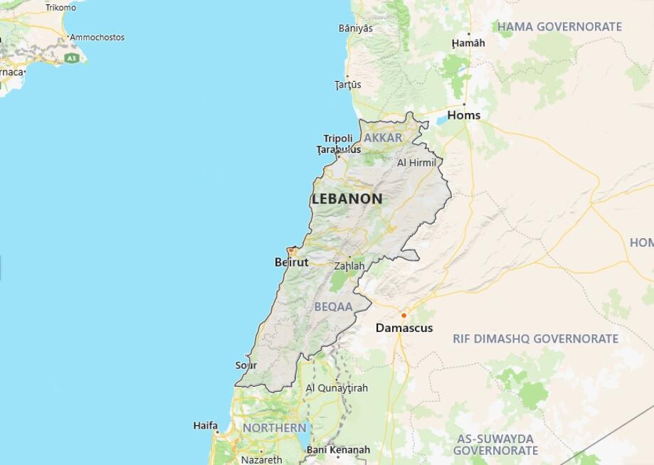 Lebanon Map with Surrounding Countries