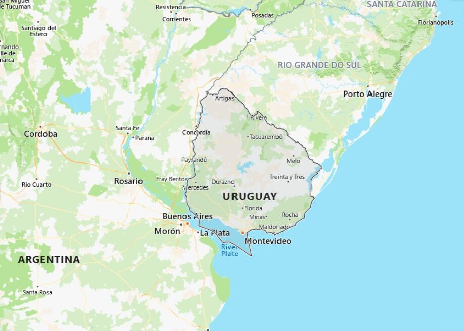 Uruguay Map with Surrounding Countries